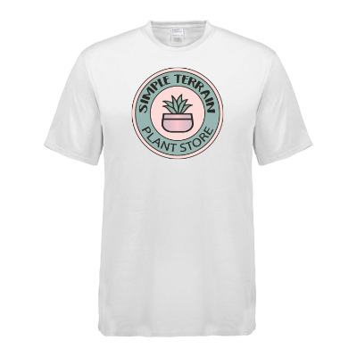 White tall t-shirt with custom full color logo.