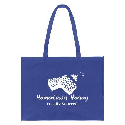 Polypropylene black tote bag with custom logo, 5-1/2 inch gussets, and matching bottom insert.