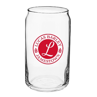 Clear beer glass with custom logo.
