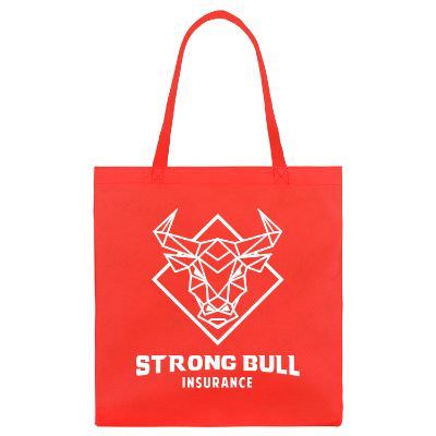 Polypropylene red tote bag with custom imprint.