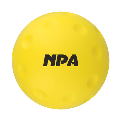 Yellow foam stress ball with a personalized imprint.