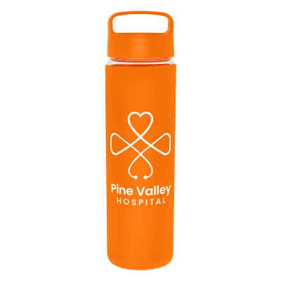 Orange water bottle with custom logo in 20 oz.
