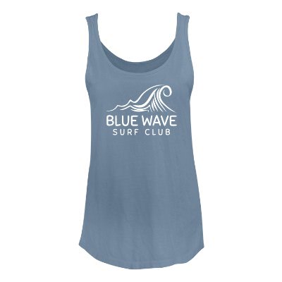 Custom faded denim tank with imprint.