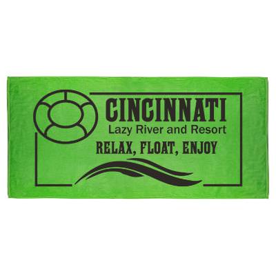 Custom hemmed beach towel.