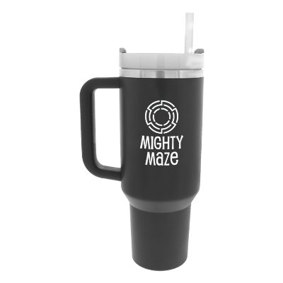 Stainless steel tumbler in 40 oz. with a custom logo.