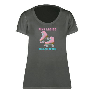 Customizable full color logoed women's anthracite t-shirt.