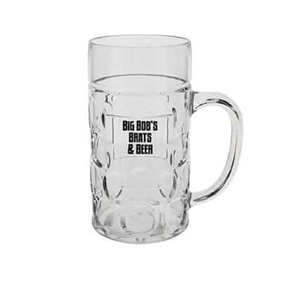 Acrylic clear beer glass with custom logo in 16.9 ounces.