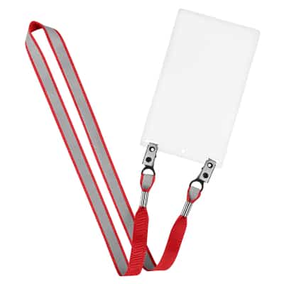5/8 inch reflective royal blue grosgrain polyester blank lanyard with double bulldog clips and event holder.