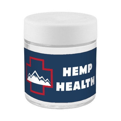 Clear glass jar with custom full color imprint.