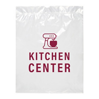 Plastic clear poly recyclable drawstring bag personalized.