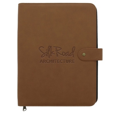 Brown kapston natisino zippered padfolio with personalized debossed logo.