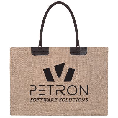 Natural jute natural executive tote with customized logo.