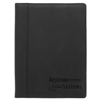 Black leeeman harrison portfolio personalized debossed imprint.