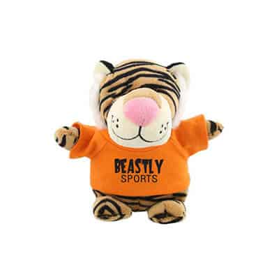 Plush and cotton orange bean bag buddy tiger with logo.