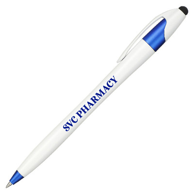 White pens with colorful accent and custom logo.
