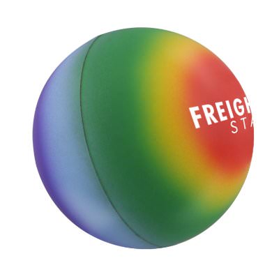 Foam rainbow stress ball custom printed.