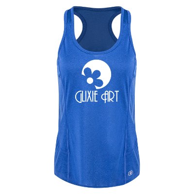 Custom electric blue tank top with logo.