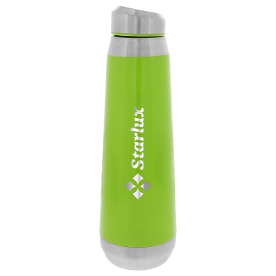 Stainless lime green water bottle with custom engraved logo.