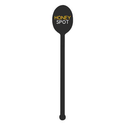 Black plastic stir stick with a custom imprint.