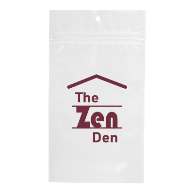 White barrier bag with custom imprint.