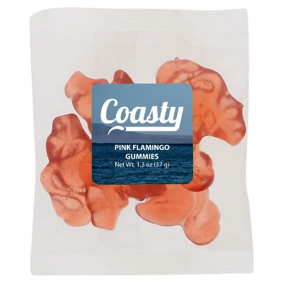 Clear plastic packet with a branded logo.