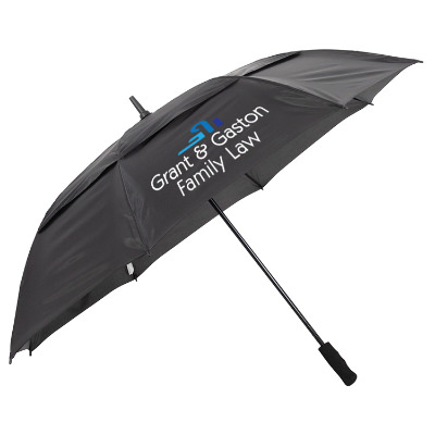 Black shed rain windjammer vented auto open golf umbrella with personalized full color logo.