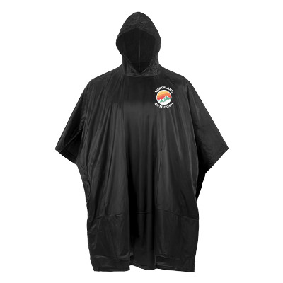 Black poncho with custom full-color logo.