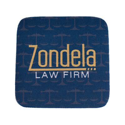 Foam square branded coaster with a logo.