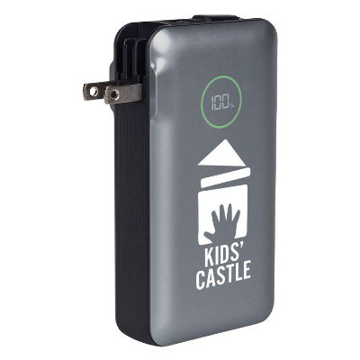 Gray polycarbonate battery pack with a personalized imprint.