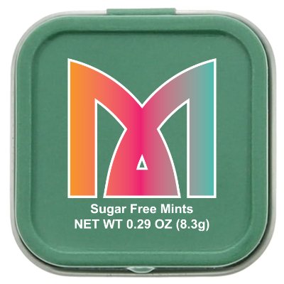Customized full color green mini square mint tin.