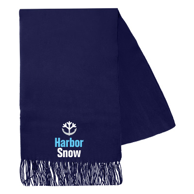 Blue cashmere scarf with custom full-color imprint.