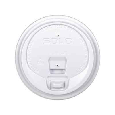 White reclose lid blank fits 10 ounce to 20 ounce paper cup.