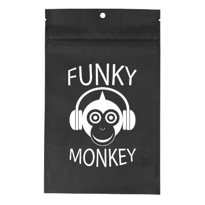Black barrier bag with custom imprint.