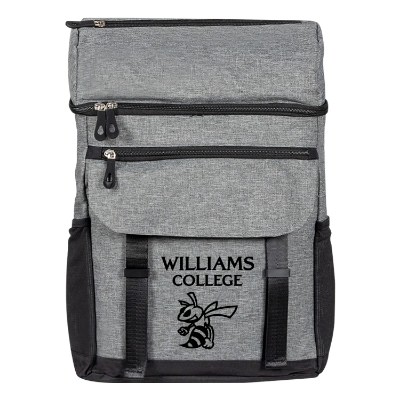 Gray backpack cooler with custom logo.
