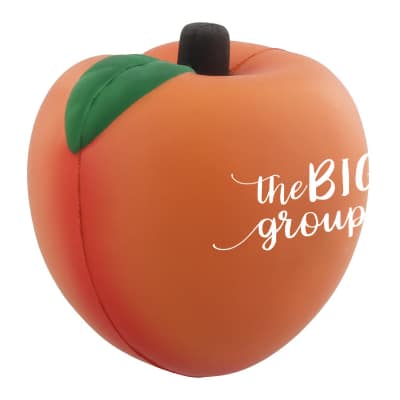 Foam peach stress ball with logo.