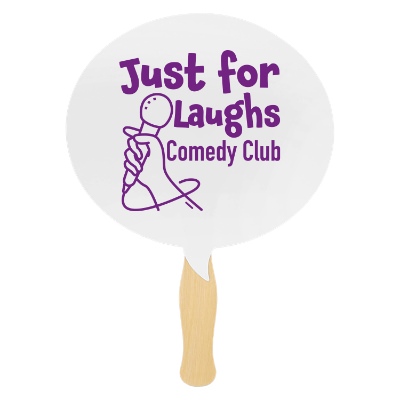 White paper hand fan with a personalized imprint