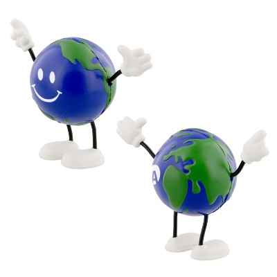 Blue foam stress ball with a personalized imprint.