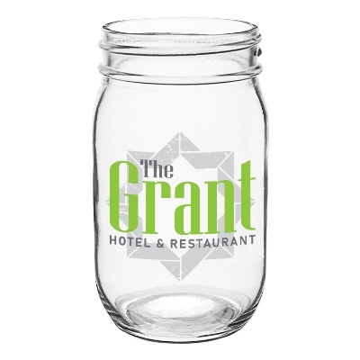 Clear mason jar with full color logo.