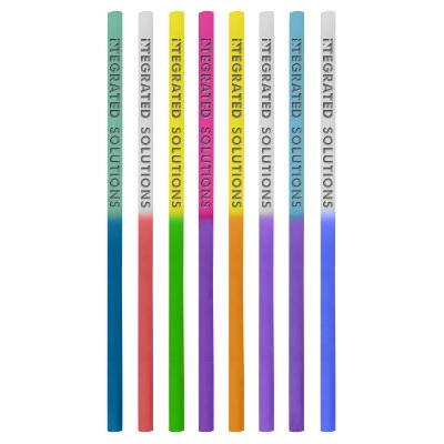 Plastic blue to purple mood altering straw with custom logo.