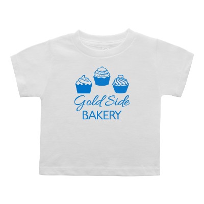 white toddler tee with personalized logo.