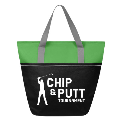 Lime green polypropylene cooler with a branded imprint.