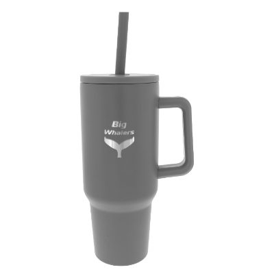 Stainless steel 40 oz. tumbler with custom engraved logo.