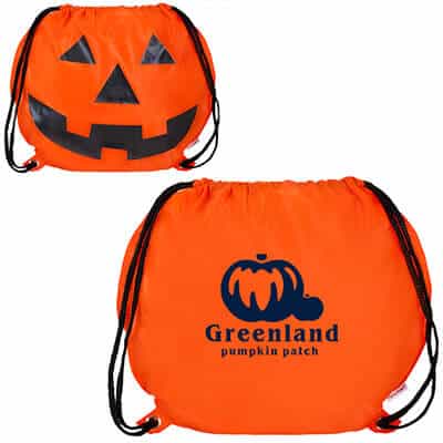 Polyester reflective pumpkin drawstring with logoed imprint.