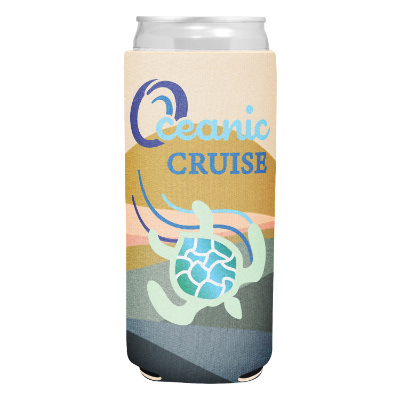 Boho sun slim can cooler with custom full color imprint.