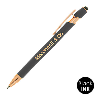 Rose gold accented pen with custom logo.