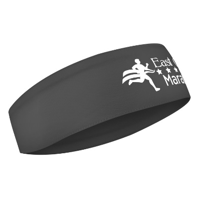 Personalized gray headband with imprint.