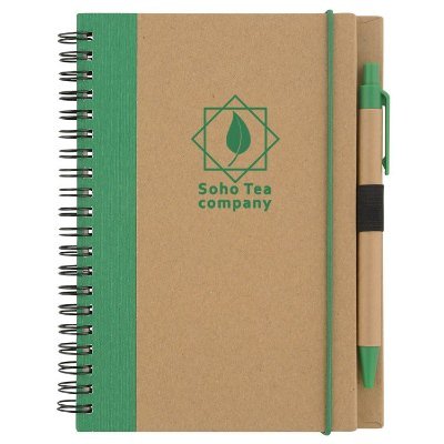 Branded cardboard notebook with paper pen.