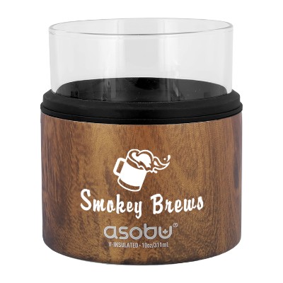 Wood whiskey glass with custom logo.