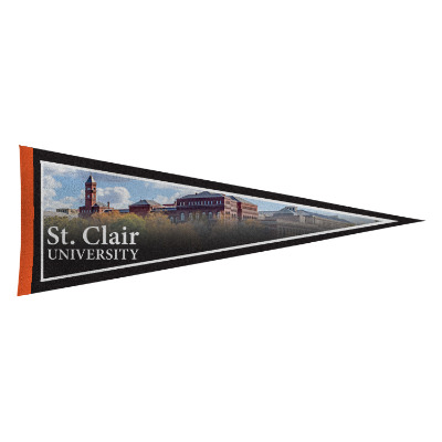 White felt pennant flag with a custom imprint.