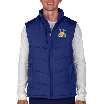 Blue custom full color mens puffy vest.